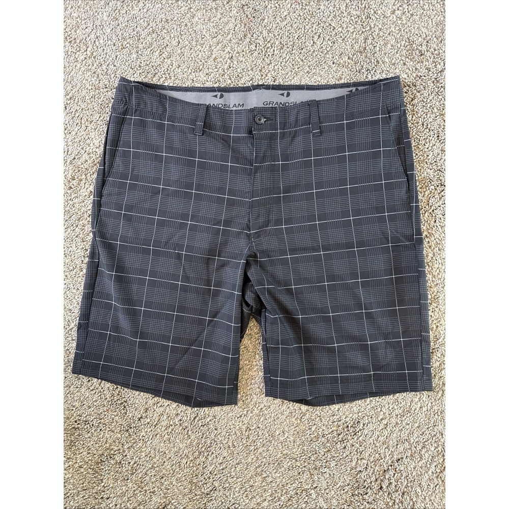 Grand Slam Shorts Men's Black Plaid Waist 9" Inseam Golf Size 38